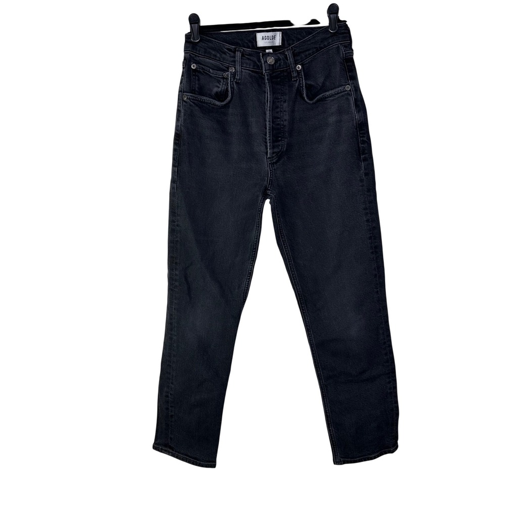 Agolde Riley Crop High Rise Straight Leg Jeans Women's 25 Black Button Fly EUC